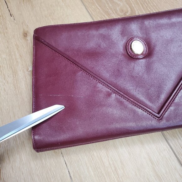 Vintage FS Originals Clutch Purse Genuine Leather Red Gold Envelope Zipper READ - Picture 5 of 14